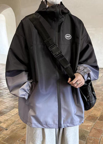 Coat Black Pockets Gradient Men Unique Cotton Color Spring Hooded FashionChic