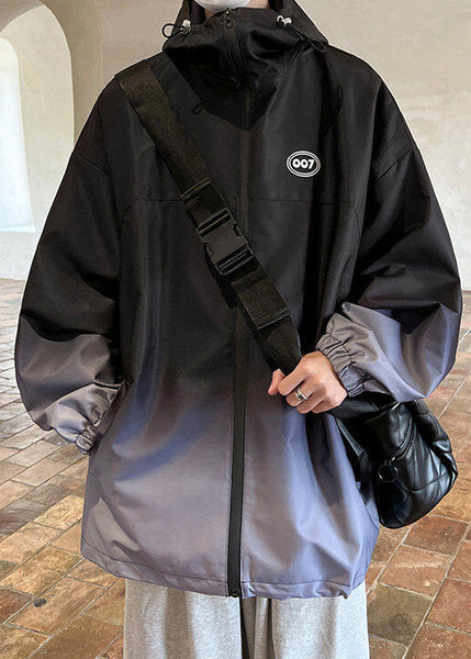 Coat Black Pockets Gradient Men Unique Cotton Color Spring Hooded FashionChic