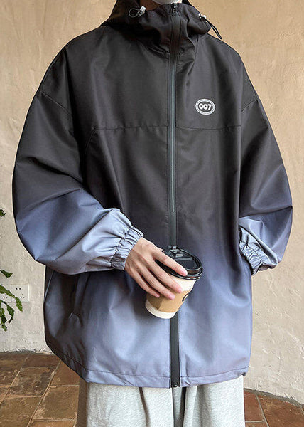 Coat Black Pockets Gradient Men Unique Cotton Color Spring Hooded FashionChic