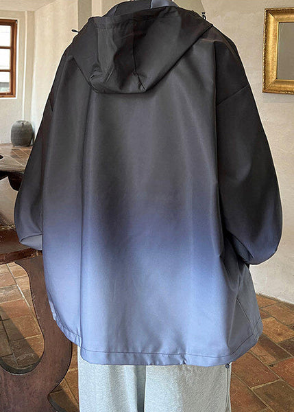 Coat Black Pockets Gradient Men Unique Cotton Color Spring Hooded FashionChic