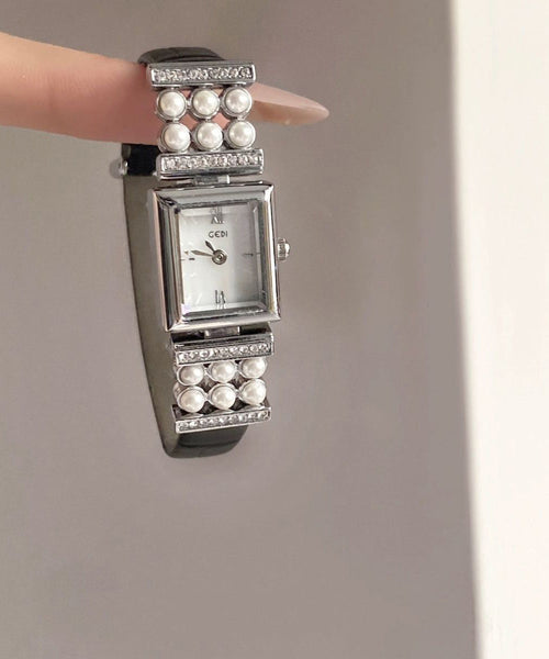 Crystal Black Watches Leather Zircon Pearl Hardlex Unique FashionChic