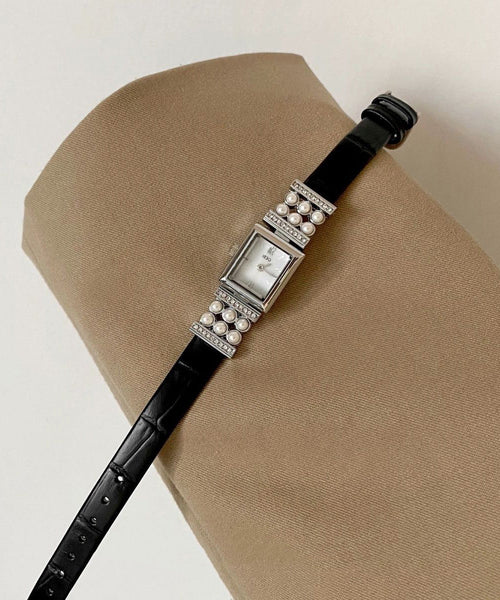 Crystal Black Watches Leather Zircon Pearl Hardlex Unique FashionChic
