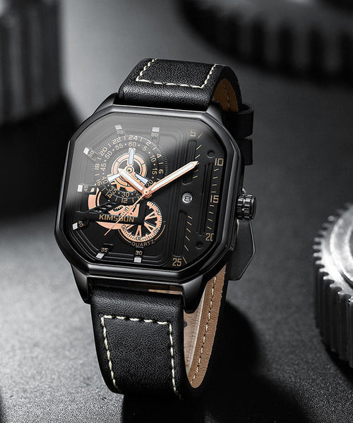 Watches Leather Unique Noctilucent Quartz Black Movement FashionChic