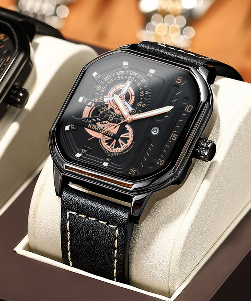 Watches Leather Unique Noctilucent Quartz Black Movement FashionChic