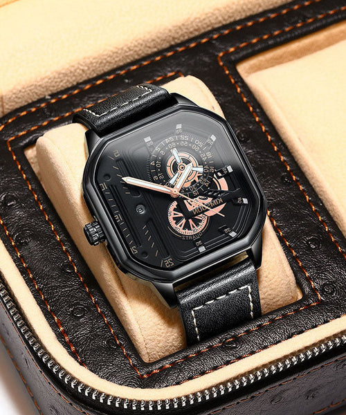 Watches Leather Unique Noctilucent Quartz Black Movement FashionChic