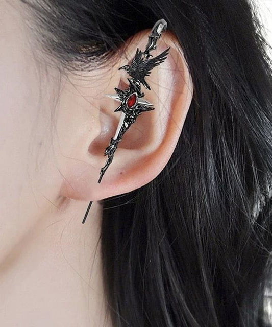 Unique Black Metal Agate Crow Stud Earrings WI039 JEW-EAR241105