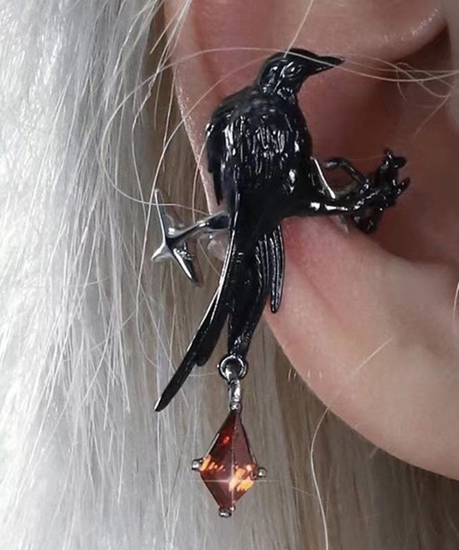 Unique Black Metal Alloy Crystal Bird Drop Earrings QJ046 JEW-EAR241021