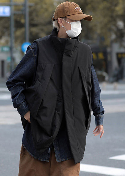 Unique Black Oversized Fine Cotton Filled Mens Vests Winter TK020