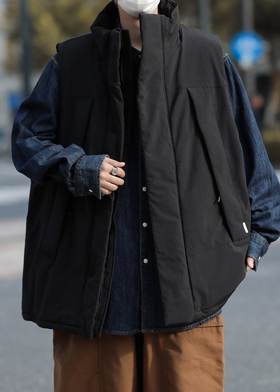 Unique Black Oversized Fine Cotton Filled Mens Vests Winter TK020