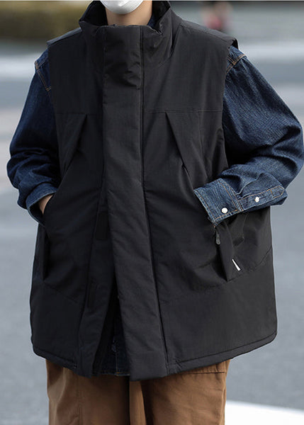 Unique Black Oversized Fine Cotton Filled Mens Vests Winter TK020