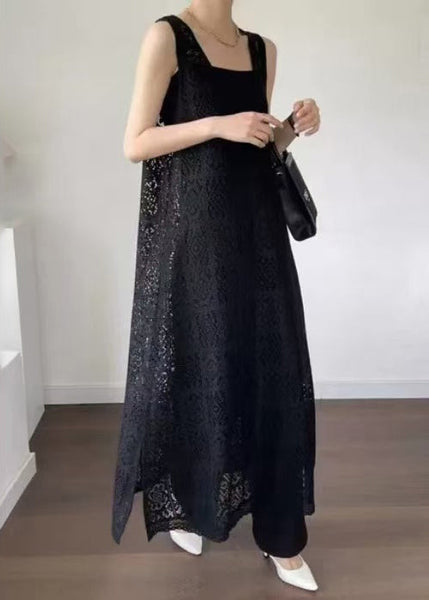 Hollow Out Oversized Black Lace Dress Unique Sleeveless FashionChic