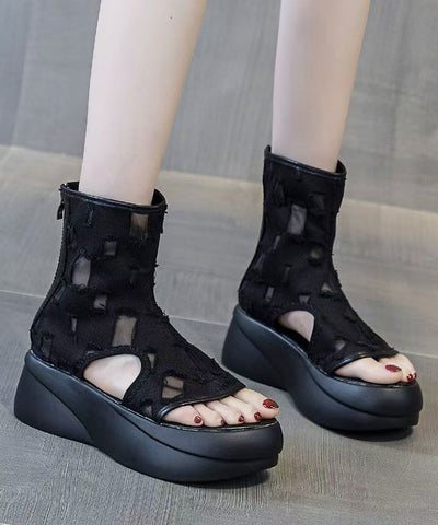 Unique Black Platform Cowboy Boots Hollow Out Flip Flops YC024 ABC