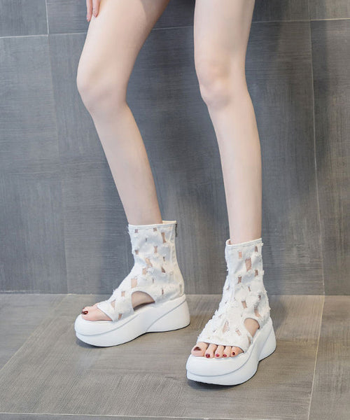 Unique Black Platform Cowboy Boots Hollow Out Flip Flops YC024 ABC