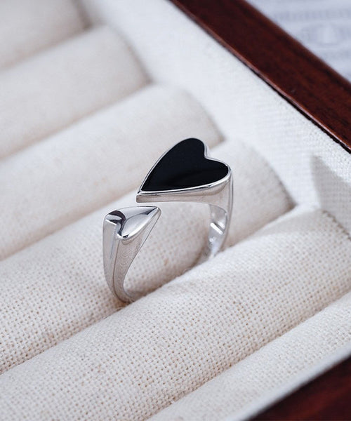 Rings Silver Sterling Open Love Unique Black FashionChic
