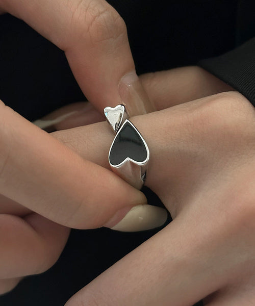 Rings Silver Sterling Open Love Unique Black FashionChic