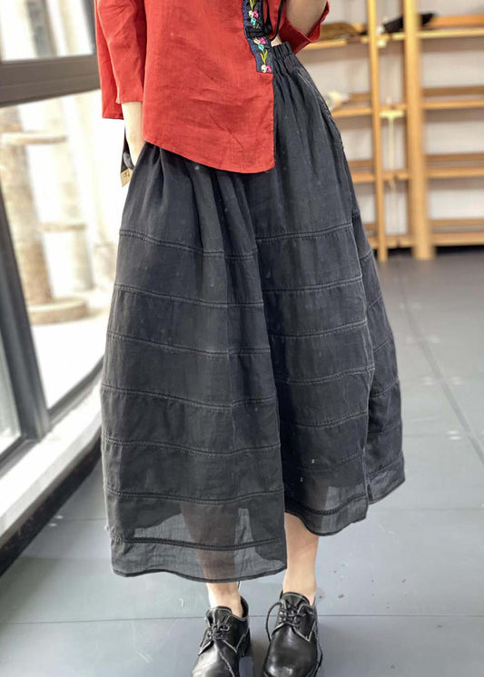 Unique Black Striped Patchwork Elastic Waist Maxi Skirts UU035 OM-MM240820