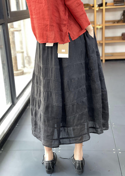 Unique Black Striped Patchwork Elastic Waist Maxi Skirts UU035 OM-MM240820