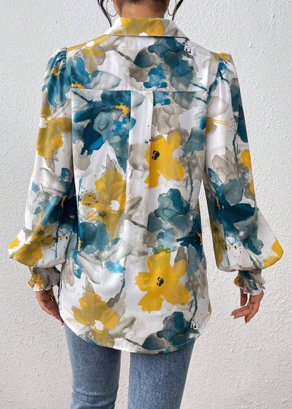 Blouses Blue Spring Button Unique Cotton Print FashionChic