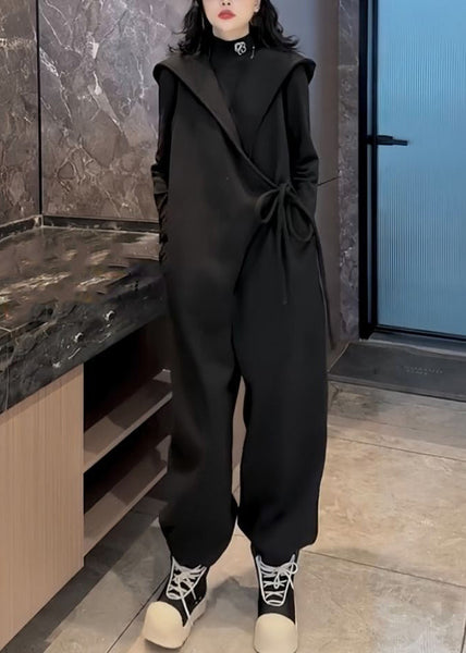 Unique Blue Hooded Lace Up Warm Fleece Jumpsuit Spring YY037 ABC