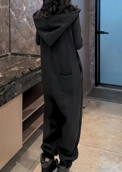 Unique Blue Hooded Lace Up Warm Fleece Jumpsuit Spring YY037 ABC