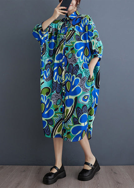 Unique Blue Peter Pan Collar Print Cotton Shirts Dresses Summer AP039 GK-SDL240718