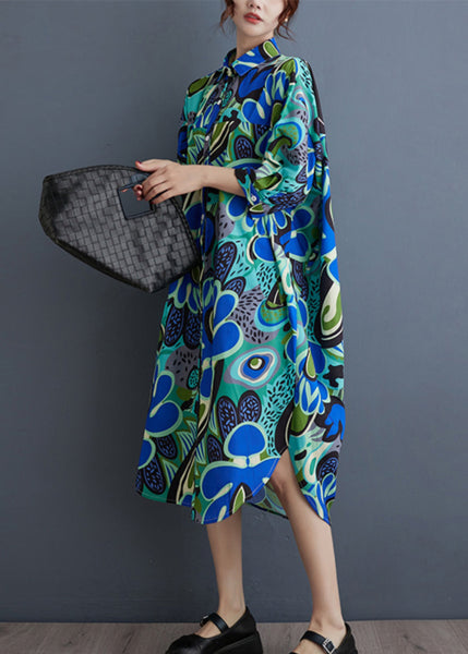 Unique Blue Peter Pan Collar Print Cotton Shirts Dresses Summer AP039 GK-SDL240718