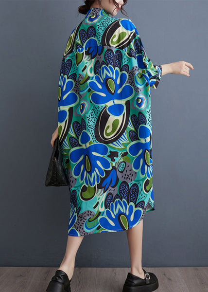 Unique Blue Peter Pan Collar Print Cotton Shirts Dresses Summer AP039 GK-SDL240718