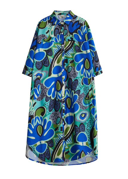 Unique Blue Peter Pan Collar Print Cotton Shirts Dresses Summer AP039 GK-SDL240718