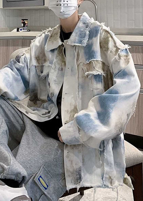 Tie Blue Coats Raw Unique Edge Denim Mens Fall Dye FashionChic
