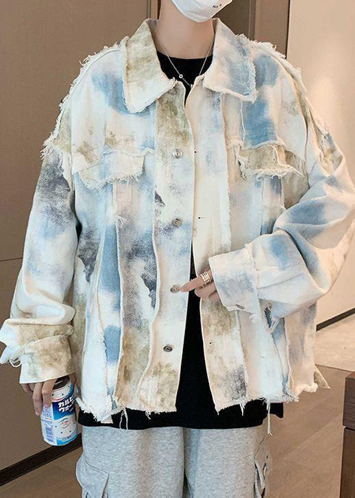 Tie Blue Coats Raw Unique Edge Denim Mens Fall Dye FashionChic