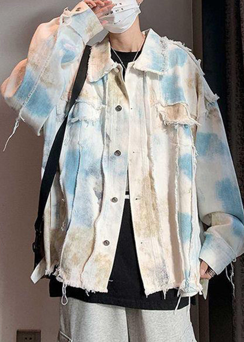 Tie Blue Coats Raw Unique Edge Denim Mens Fall Dye FashionChic
