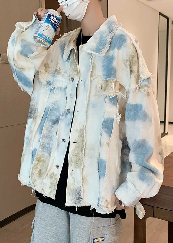 Tie Blue Coats Raw Unique Edge Denim Mens Fall Dye FashionChic