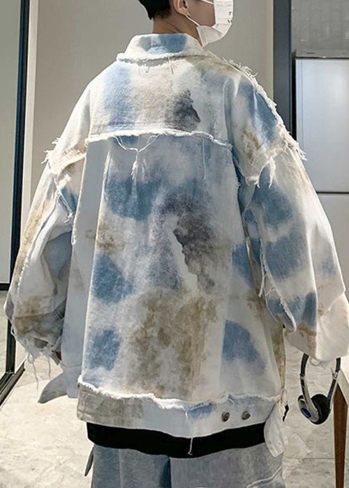 Tie Blue Coats Raw Unique Edge Denim Mens Fall Dye FashionChic
