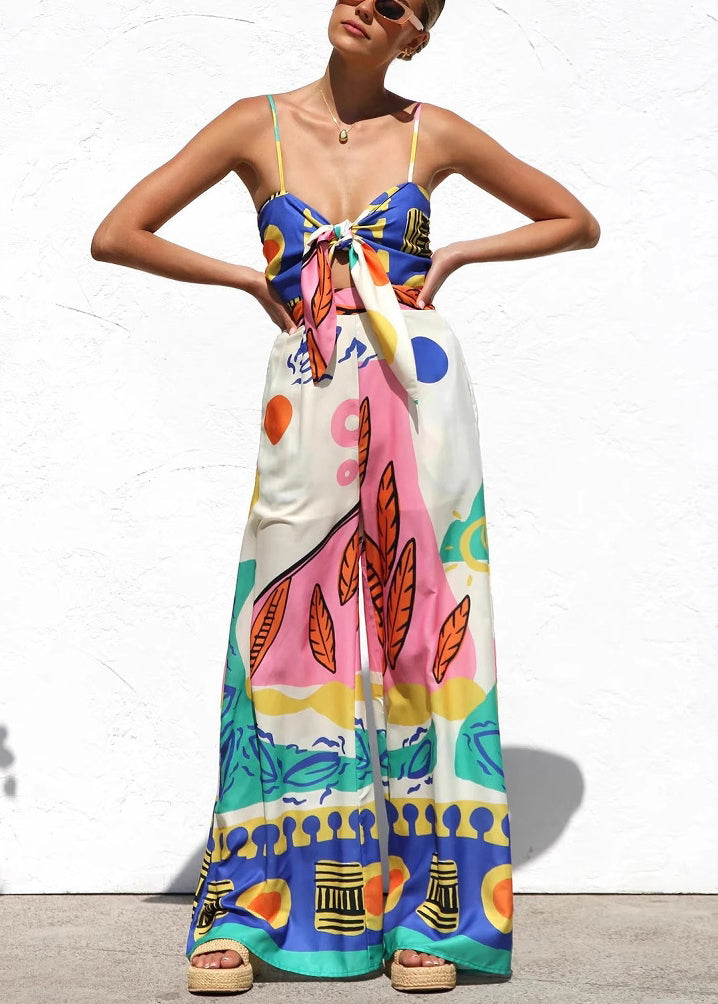 Neck Strap V Spaghetti Unique Jumpsuit Blue Sleeveless FashionChic