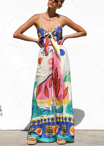 Neck Strap V Spaghetti Unique Jumpsuit Blue Sleeveless FashionChic