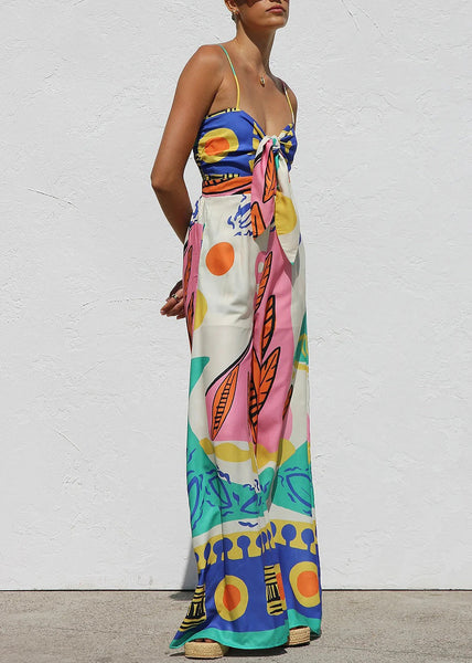 Neck Strap V Spaghetti Unique Jumpsuit Blue Sleeveless FashionChic