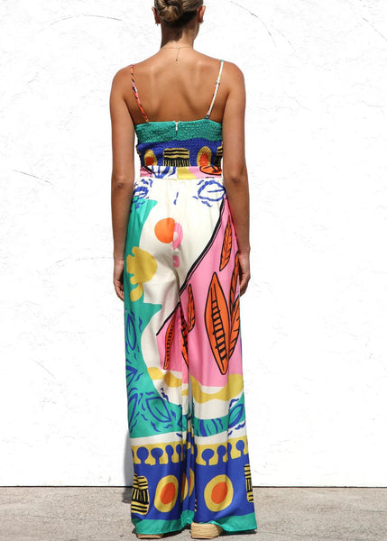 Neck Strap V Spaghetti Unique Jumpsuit Blue Sleeveless FashionChic