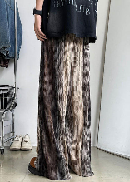 Men Elastic Patchwork Ice Unique Brown Waist Wide Leg Silk Pants FashionChic