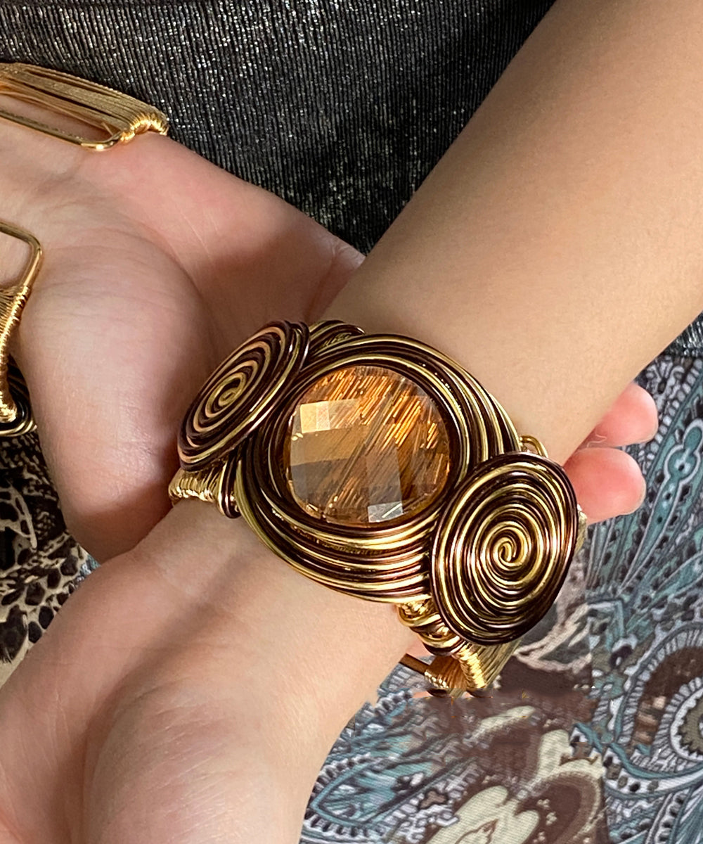 Unique Metal Wrap Alloy Cuff Brown FashionChic