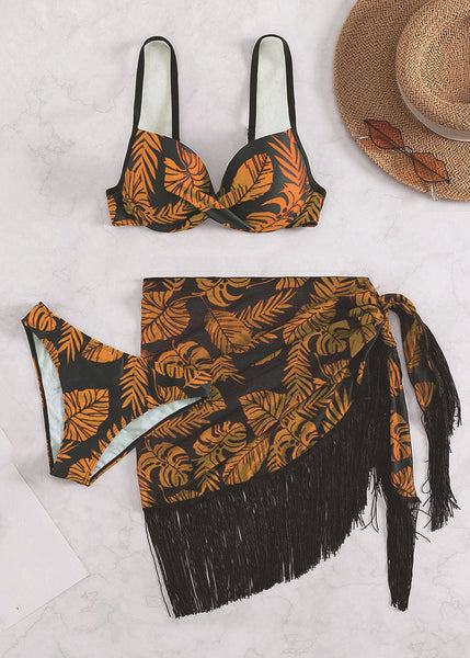 Unique Brown Print Tassel Swimwear Three Pieces Set VC059 WM-Beach-QQT240615