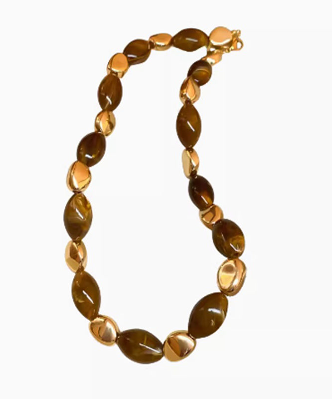 Unique Brown Sterling Silver Tiger Eye Stone Gratuated Bead Necklace QZ003 JEW-NLC241023