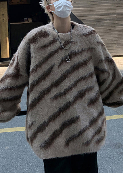 Unique Brown Striped Cozy Knit Men Sweaters Winter RC027 ABC