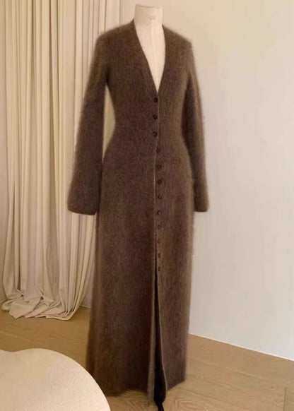 Unique Brown V Neck Button Mink Hair Knitted Cardigan Fall RL009 ABC