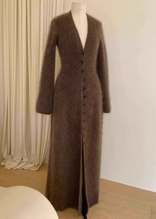 Unique Brown V Neck Button Mink Hair Knitted Cardigan Fall RL009 ABC