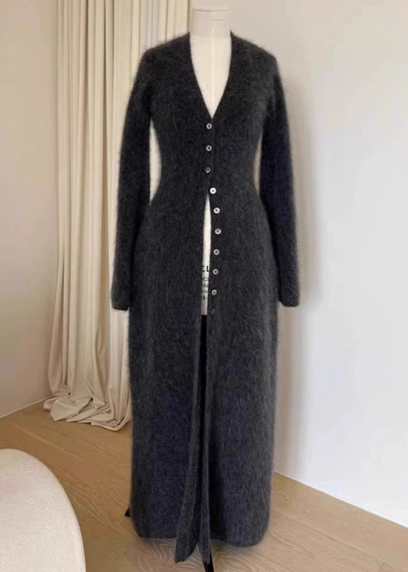 Unique Brown V Neck Button Mink Hair Knitted Cardigan Fall RL009 ABC