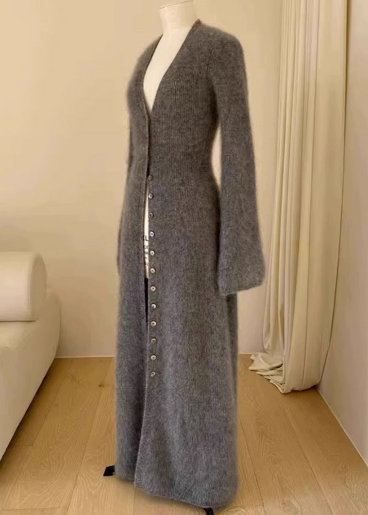 Unique Brown V Neck Button Mink Hair Knitted Cardigan Fall RL009 ABC
