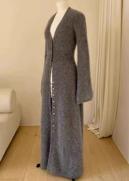 Unique Brown V Neck Button Mink Hair Knitted Cardigan Fall RL009 ABC