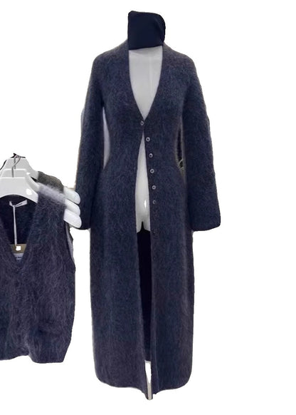 Unique Brown V Neck Button Mink Hair Knitted Cardigan Fall RL009 ABC