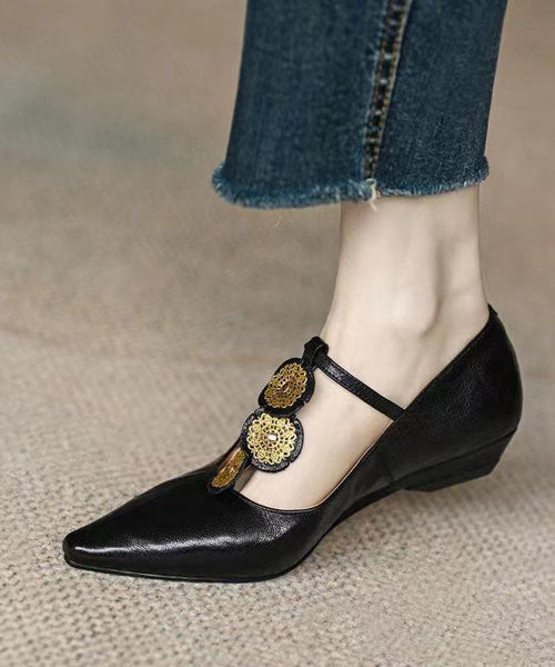 Unique Brown Wedge Heels Pointed Toe Buckle Strap DD1046 Shoe-PG240605