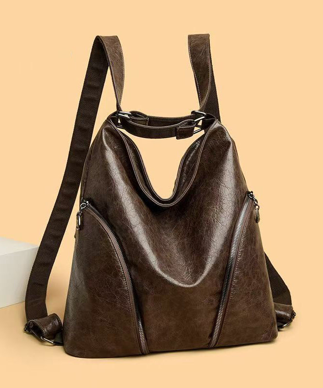 Unique Chocolate Large Capacity Faux Leather Satchel Backpack Handbag RB042 ABC